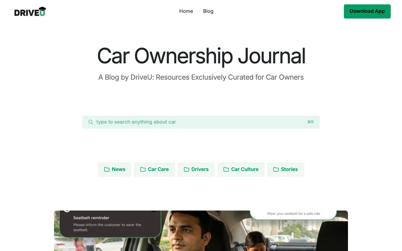 DriveU blog homepage, a Consumer Services blog example built on Superblog