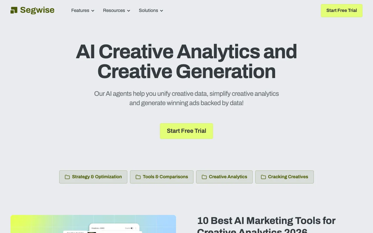 Segwise blog homepage, a AI / MarTech blog example built on Superblog